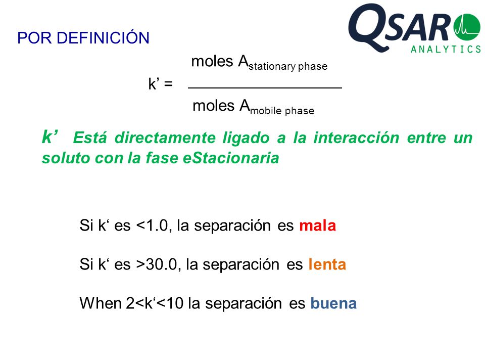 POR DEFINICIÓN k’ Está directamente ligado a la interacción entre un soluto con la fase eStacionaria.