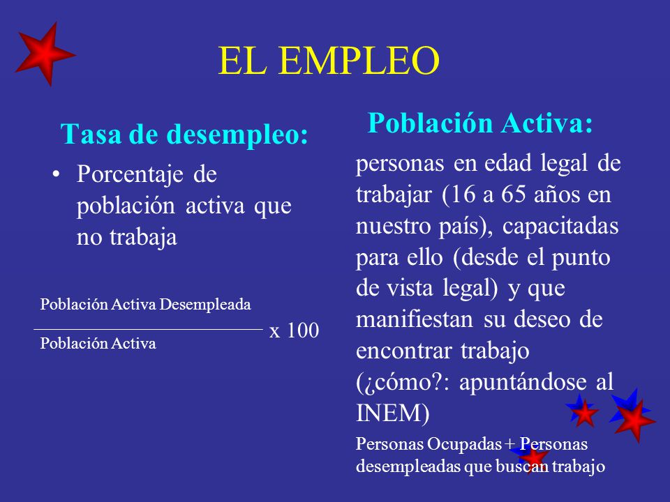 EL EMPLEO Población Activa: Tasa de desempleo: