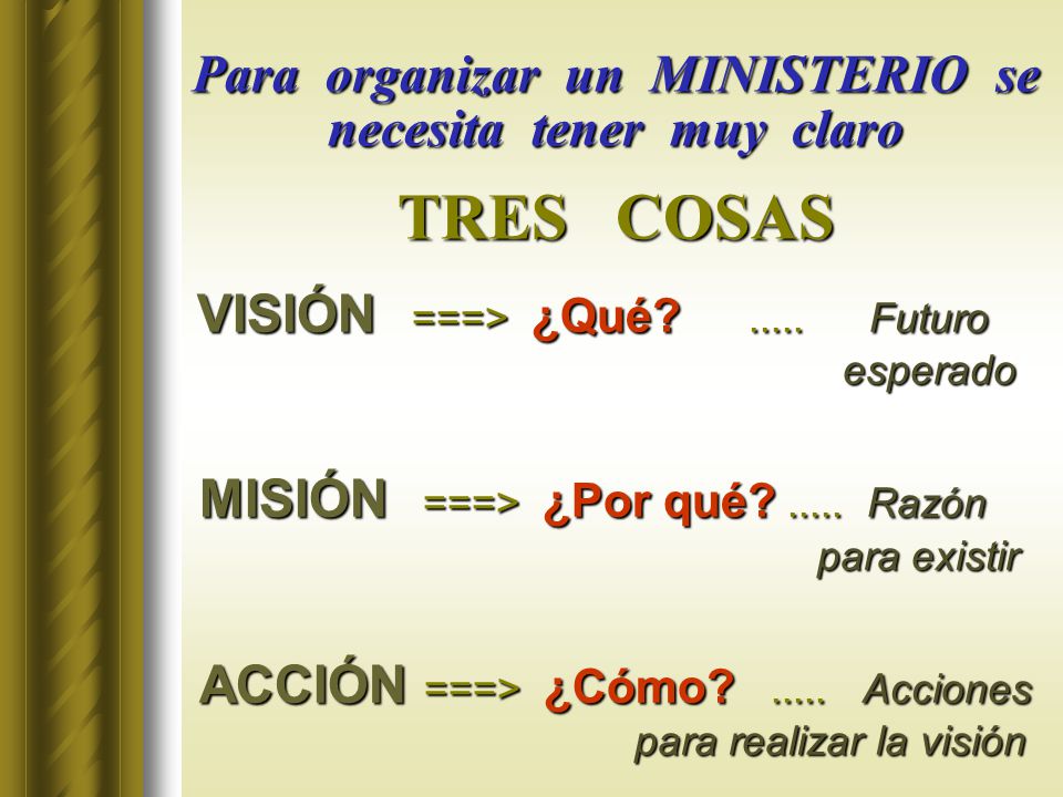 Para organizar un MINISTERIO se necesita tener muy claro TRES COSAS