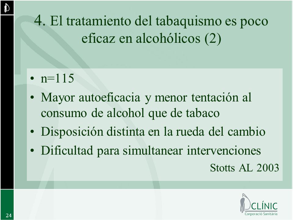 4. El tratamiento del tabaquismo es poco eficaz en alcohólicos (2)
