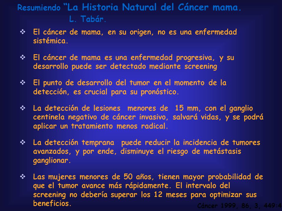 L. Tabár. Resumiendo La Historia Natural del Cáncer mama.