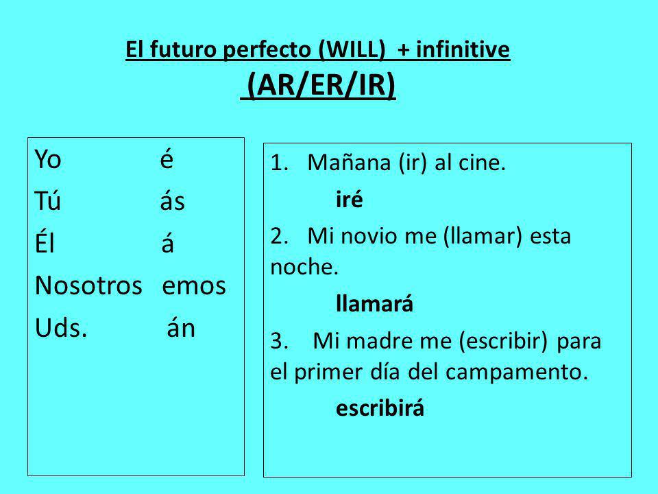 El futuro perfecto (WILL) + infinitive (AR/ER/IR)