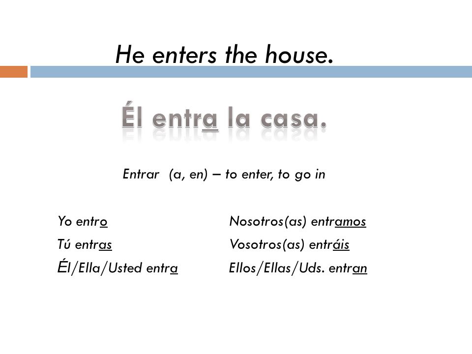 Entrar (a, en) – to enter, to go in
