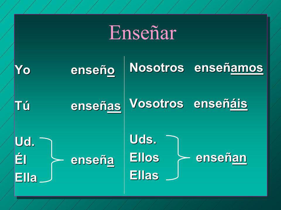 Enseñar Nosotros enseñamos Yo enseño Vosotros enseñáis Tú enseñas Uds.