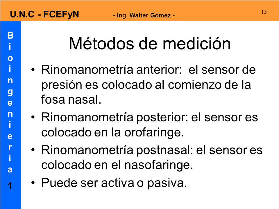 Métodos de medición Rinomanometría anterior: el sensor de presión es colocado al comienzo de la fosa nasal.
