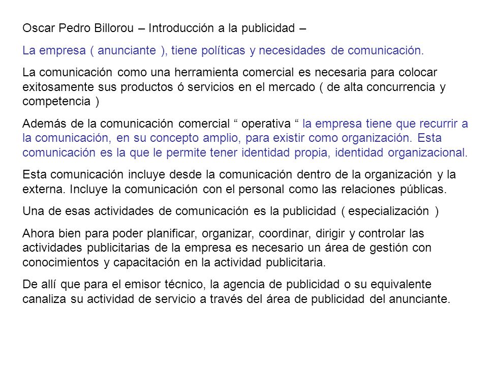 Oscar Pedro Billorou – Introducción a la publicidad –