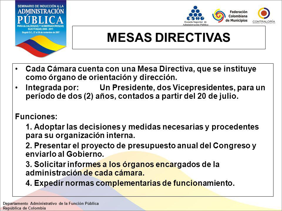 MESAS DIRECTIVAS Cada Cámara cuenta con una Mesa Directiva, que se instituye como órgano de orientación y dirección.