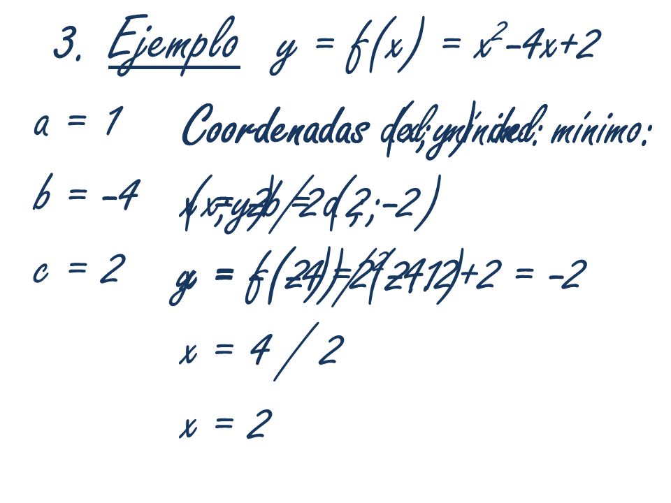 3. Ejemplo y = f(x) = x2-4x+2 a = 1 b = -4 c = 2