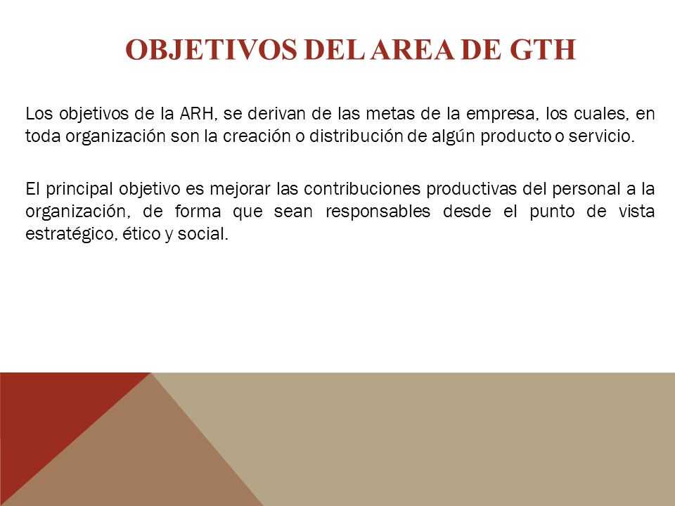 OBJETIVOS DEL AREA DE GTH