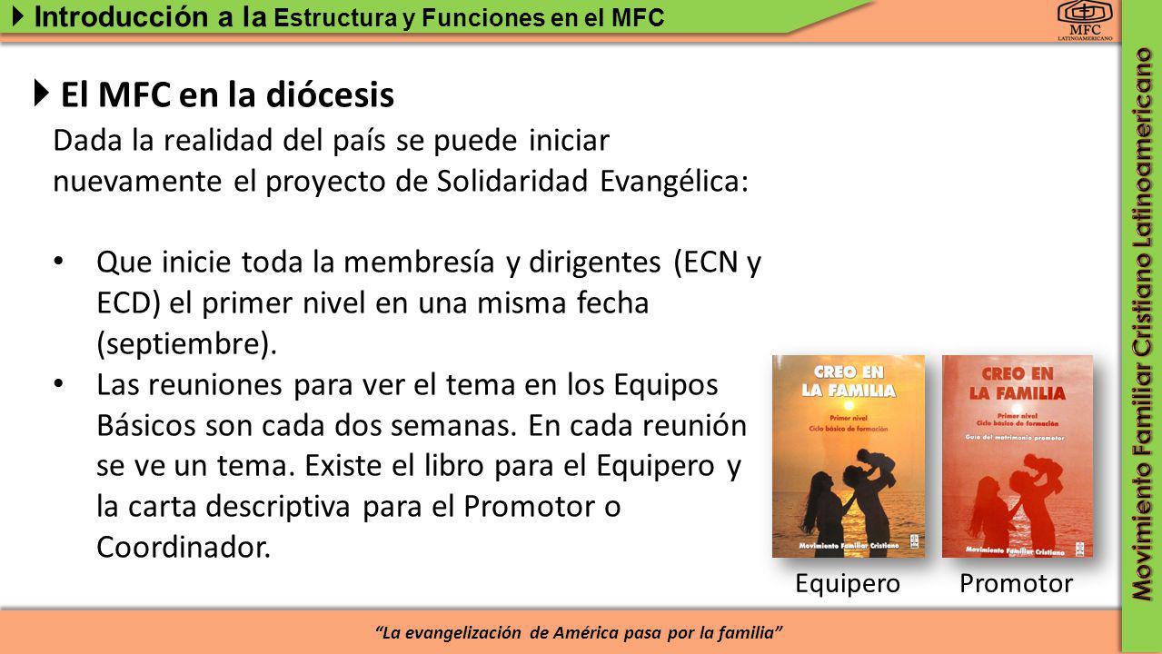  El MFC en la diócesis Dada la realidad del país se puede iniciar nuevamente el proyecto de Solidaridad Evangélica: