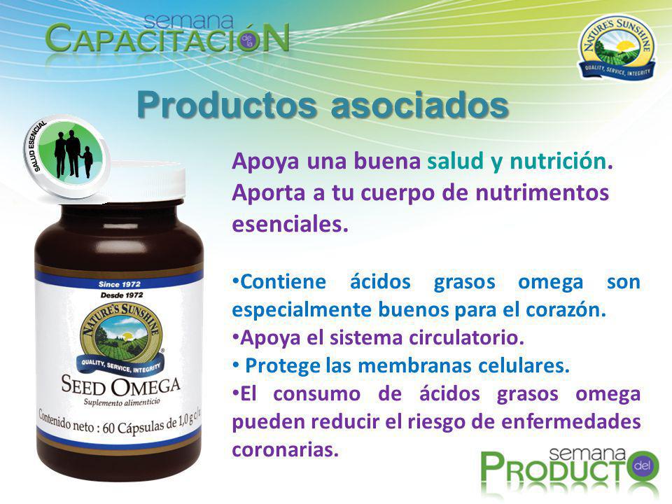 Productos asociados Apoya una buena salud y nutrición. Aporta a tu cuerpo de nutrimentos esenciales.