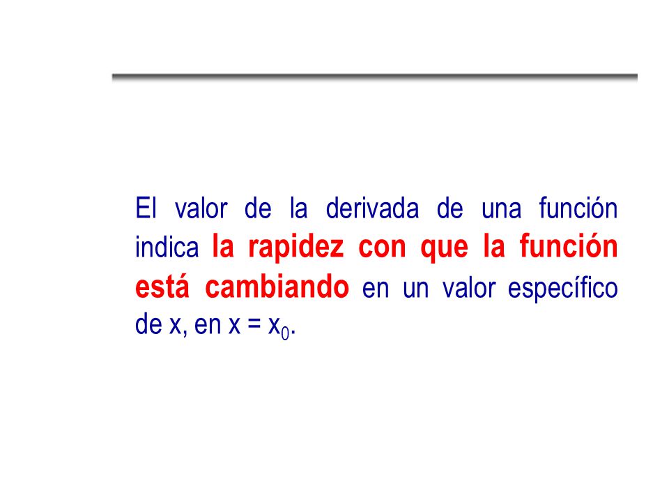 El valor de la derivada de una función indica la rapidez con que la función está cambiando en un valor específico de x, en x = x0.