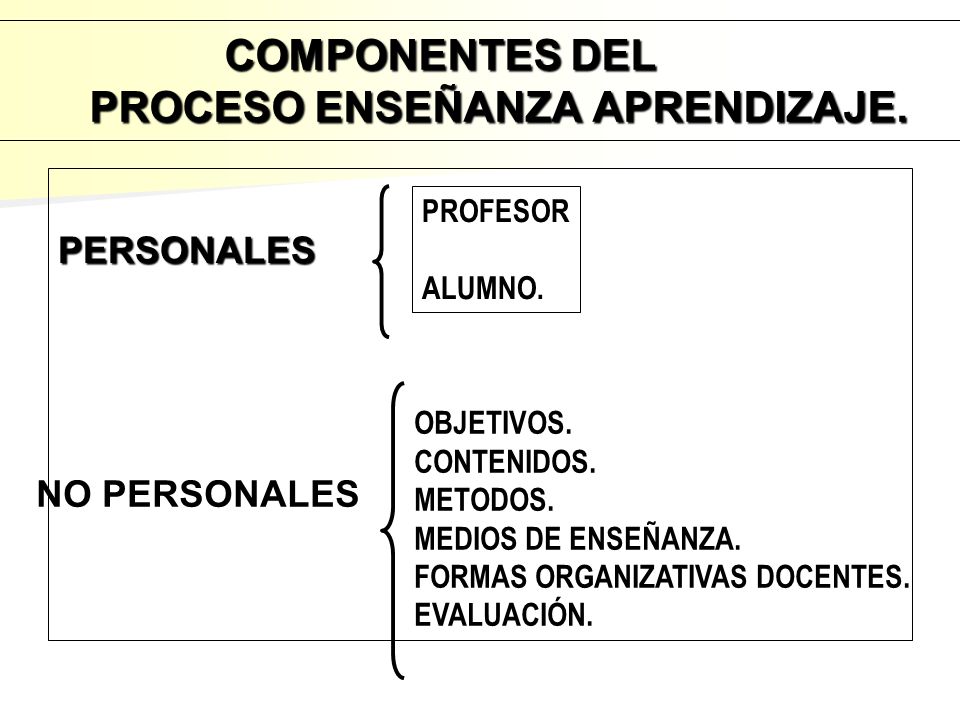 COMPONENTES DEL PROCESO ENSEÑANZA APRENDIZAJE.