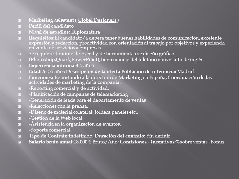 Marketing asisstant ( Global Designers )