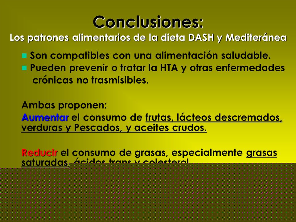 Conclusiones: Los patrones alimentarios de la dieta DASH y Mediteránea
