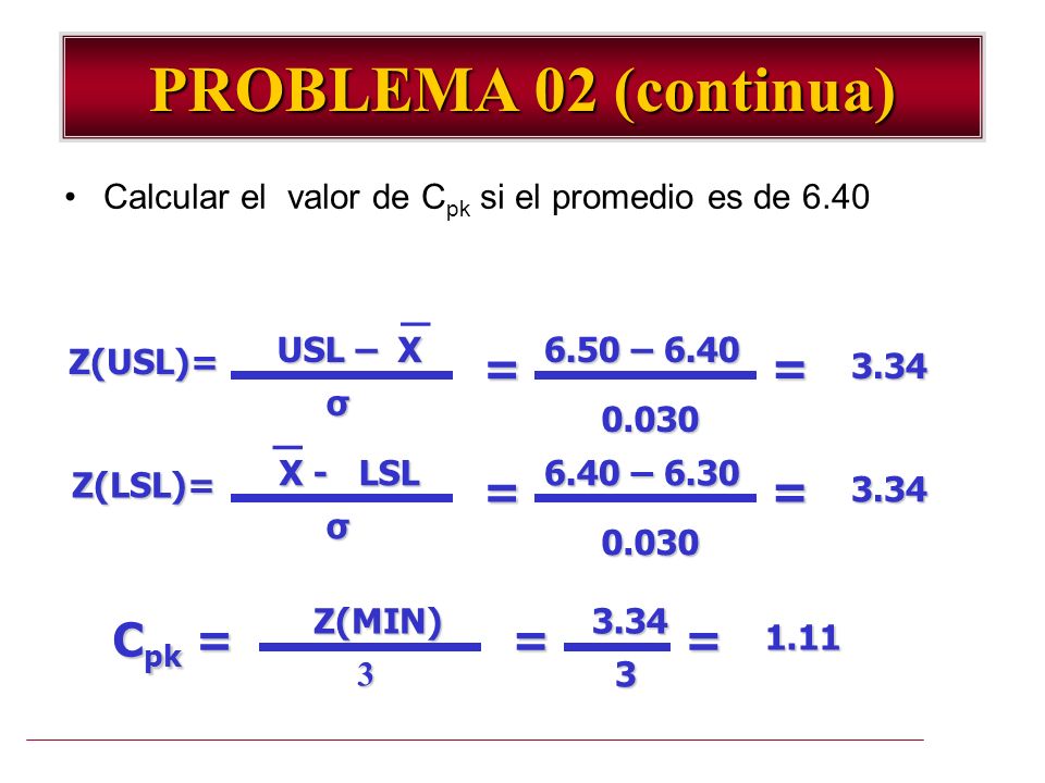 PROBLEMA 02 (continua) _ _ = = Cpk = = =