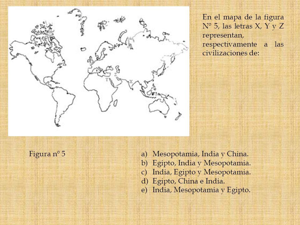 En el mapa de la figura Nº 5, las letras X, Y y Z representan, respectivamente a las civilizaciones de: