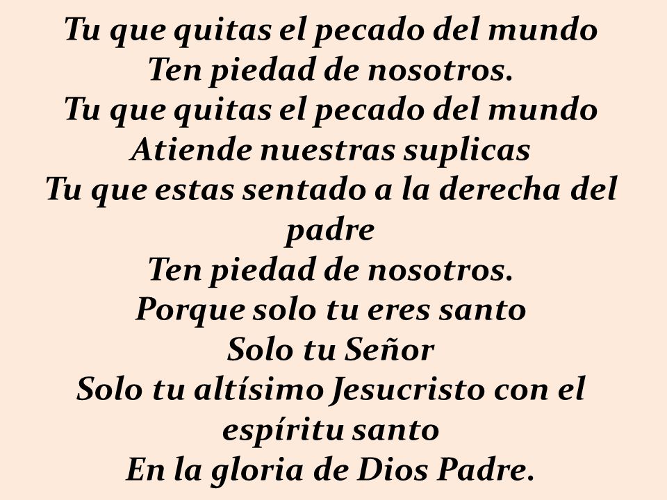 Tu que quitas el pecado del mundo Ten piedad de nosotros.