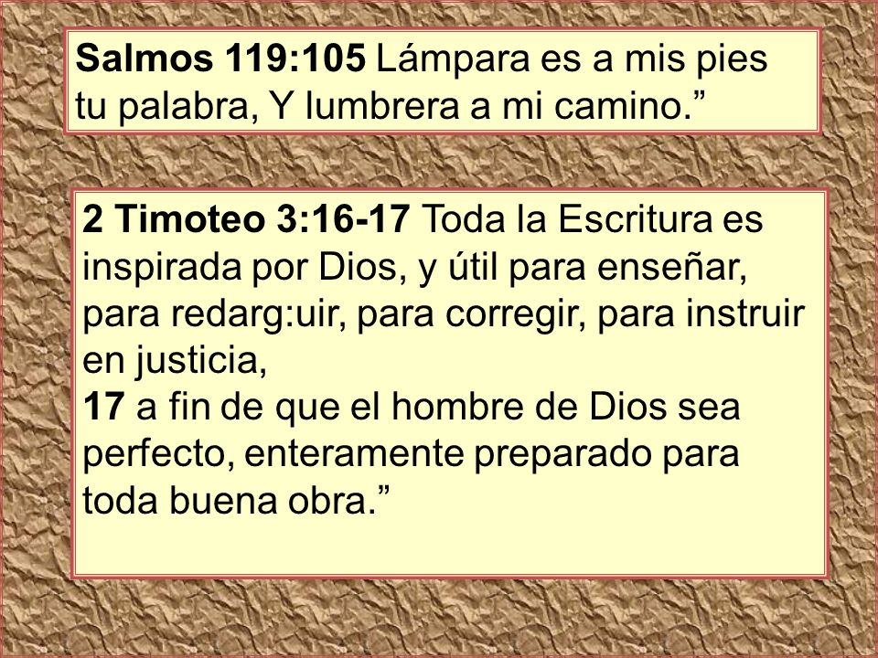 Salmos 119:105 Lámpara es a mis pies tu palabra, Y lumbrera a mi camino.