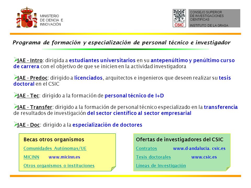 MINISTERIO DE CIENCIA E. INNOVACIÓN. CONSEJO SUPERIOR. DE INVESTIGACIONES. CIENTIFICAS. INSTITUTO DE LA GRASA.