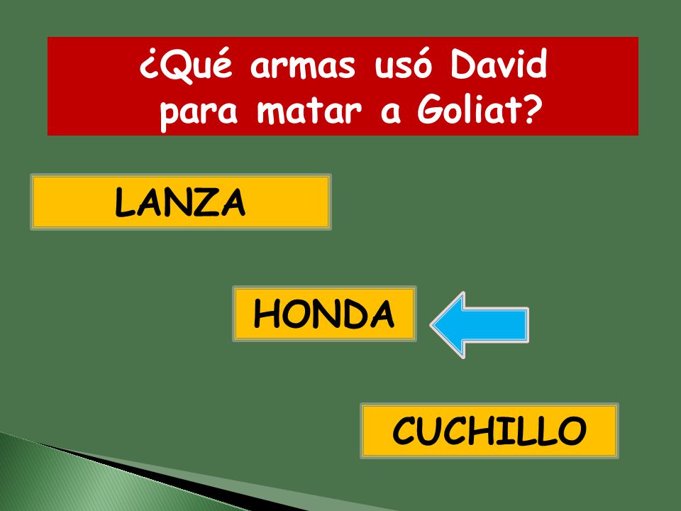 ¿Qué armas usó David para matar a Goliat LANZA HONDA CUCHILLO