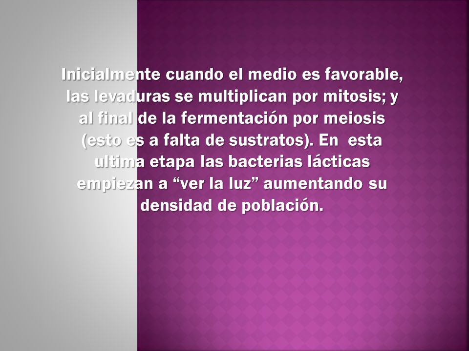 Inicialmente cuando el medio es favorable, las levaduras se multiplican por mitosis; y al final de la fermentación por meiosis (esto es a falta de sustratos).