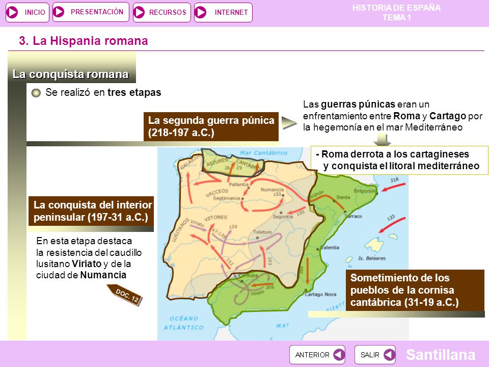 3. La Hispania romana La conquista romana Se realizó en tres etapas