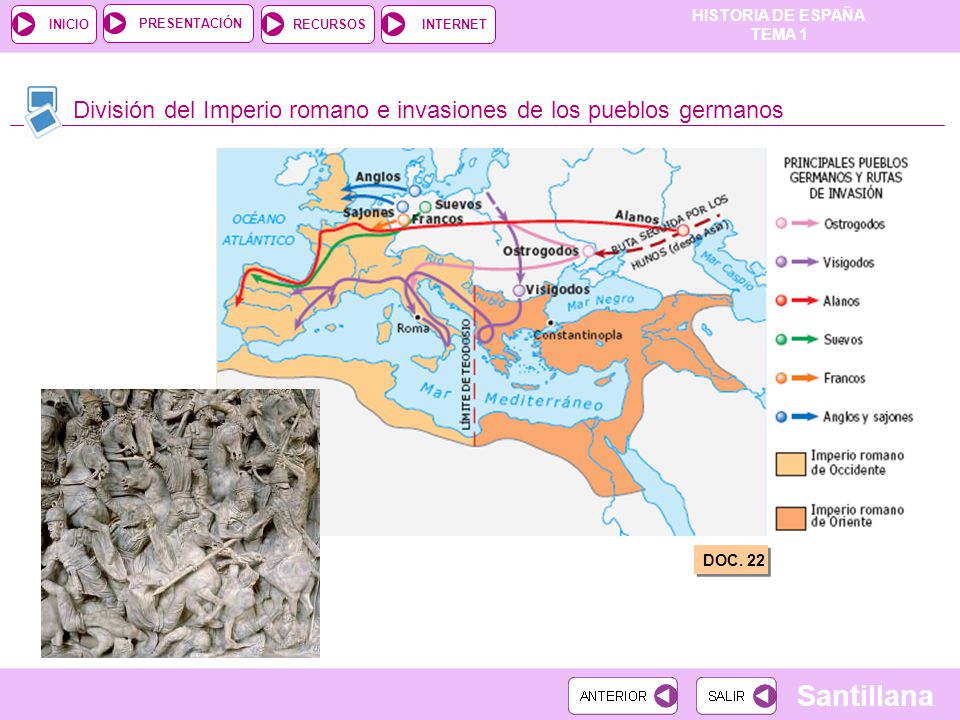 División del Imperio romano e invasiones de los pueblos germanos