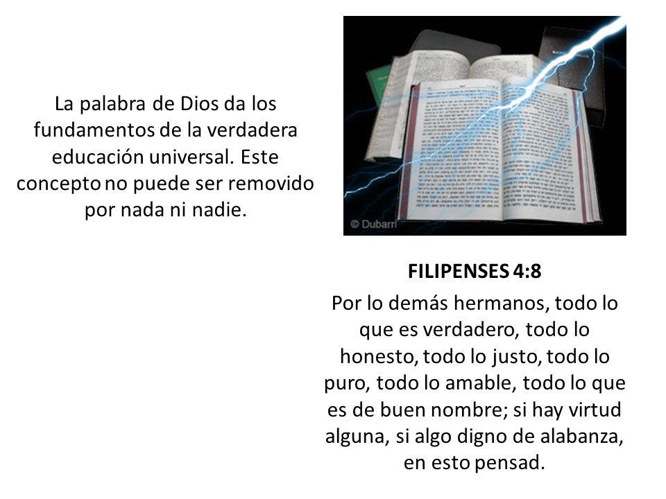 La palabra de Dios da los fundamentos de la verdadera educación universal. Este concepto no puede ser removido por nada ni nadie.