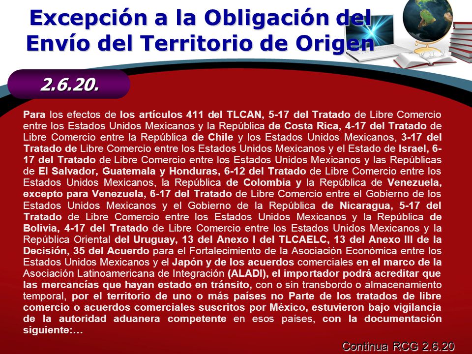 Excepción a la Obligación del Envío del Territorio de Origen