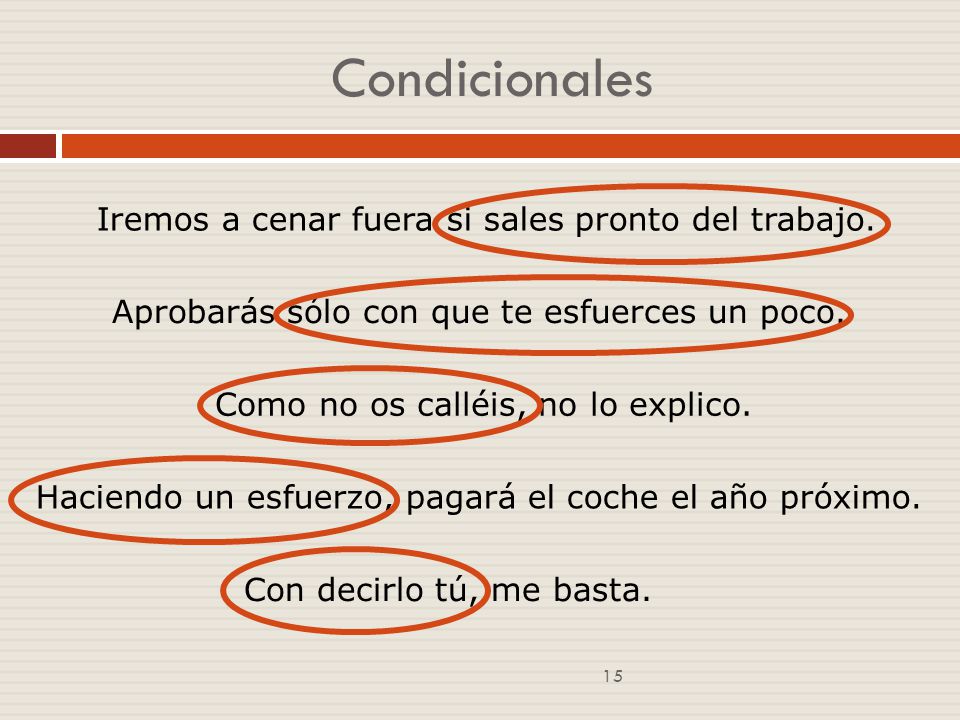 Condicionales Iremos a cenar fuera si sales pronto del trabajo.