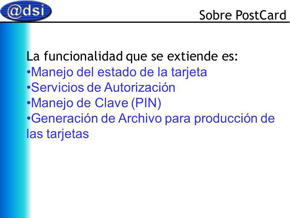 Sobre PostCard La funcionalidad que se extiende es: Manejo del estado de la tarjeta. Servicios de Autorización.