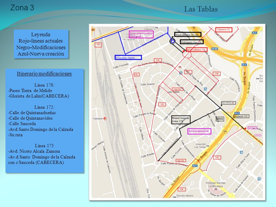 Zona 3 Las Tablas Leyenda Rojo-líneas actuales Negro-Modificaciones