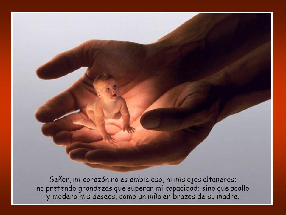 y modero mis deseos, como un niño en brazos de su madre.