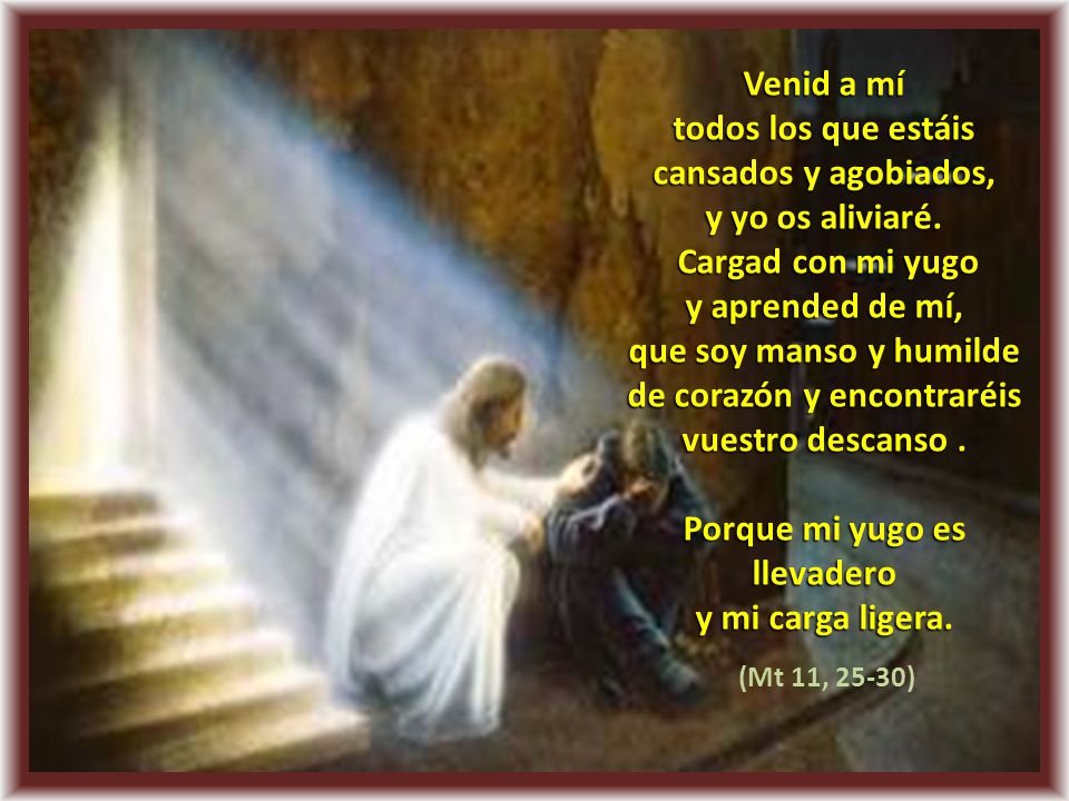 todos los que estáis cansados y agobiados, y yo os aliviaré.
