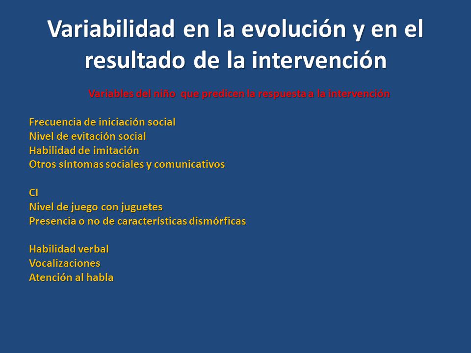 Variabilidad en la evolución y en el resultado de la intervención