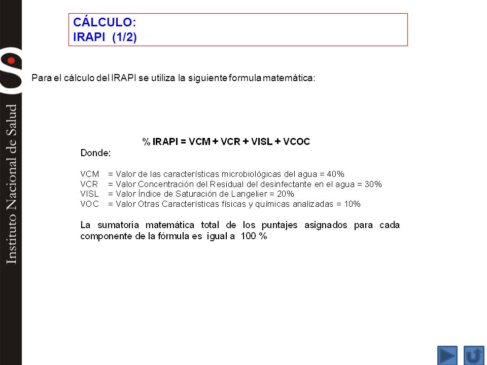 CÁLCULO: IRAPI (1/2) Para el cálculo del IRAPI se utiliza la siguiente formula matemática: