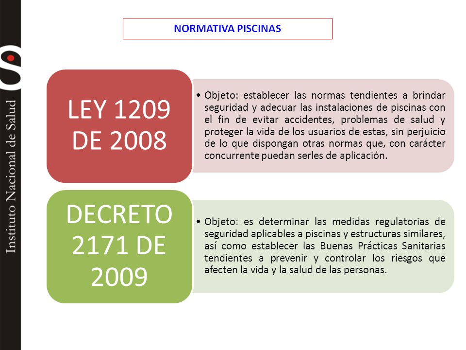 LEY 1209 DE 2008 DECRETO 2171 DE 2009 NORMATIVA PISCINAS