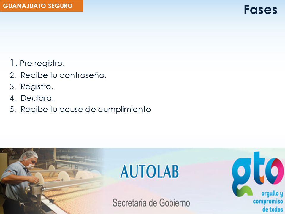 Fases 1. Pre registro. 2. Recibe tu contraseña. 3. Registro.