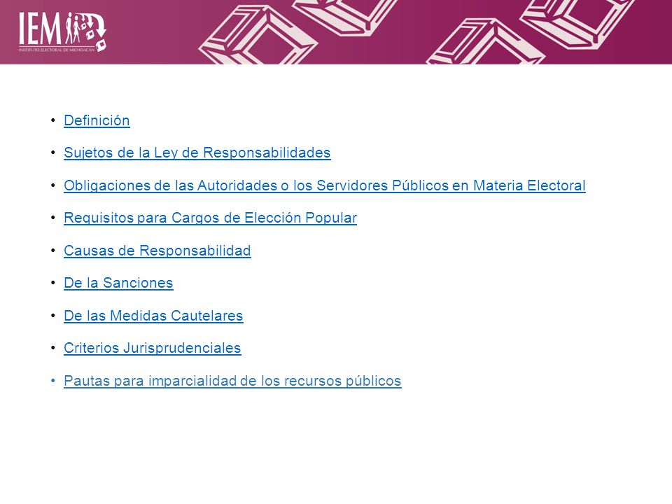Definición Sujetos de la Ley de Responsabilidades. Obligaciones de las Autoridades o los Servidores Públicos en Materia Electoral.