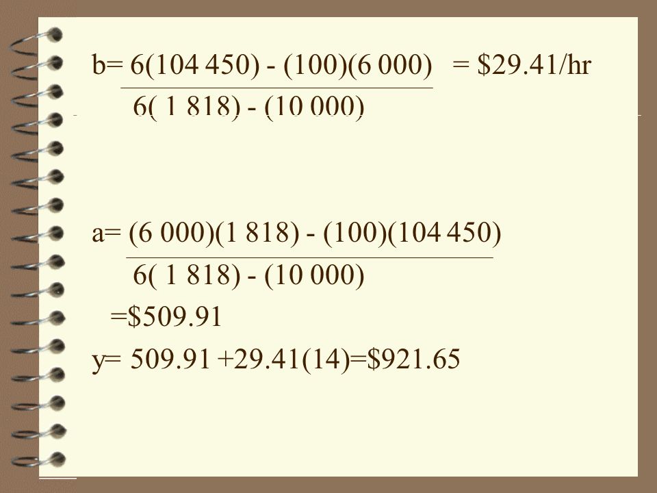 b= 6( ) - (100)(6 000) = $29.41/hr 6( 1 818) - (10 000) a= (6 000)(1 818) - (100)( )