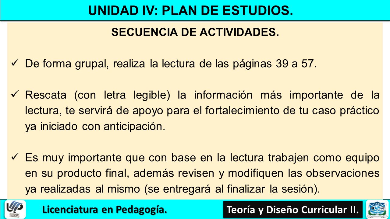 UNIDAD IV: PLAN DE ESTUDIOS.