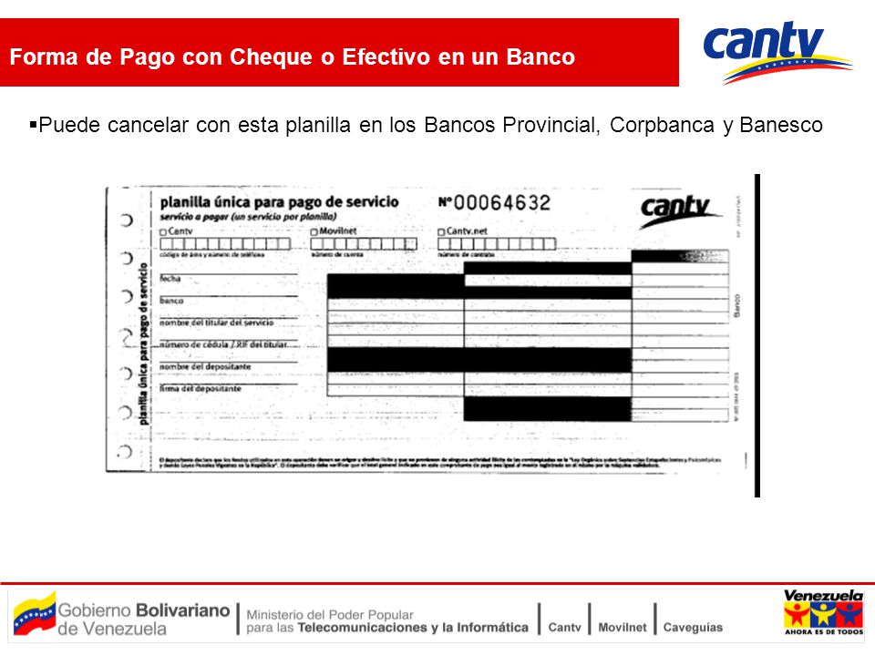 Forma de Pago con Cheque o Efectivo en un Banco