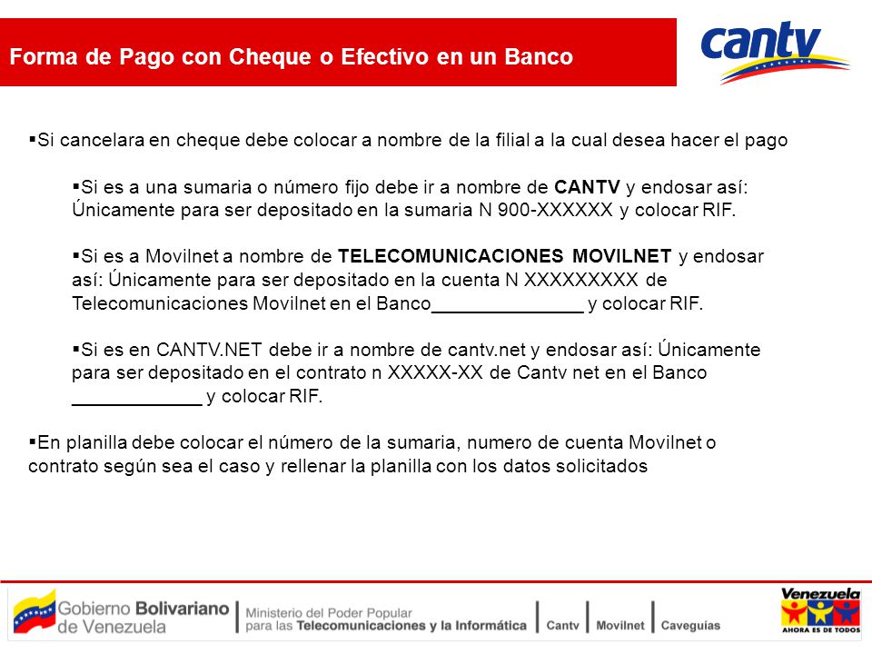 Forma de Pago con Cheque o Efectivo en un Banco