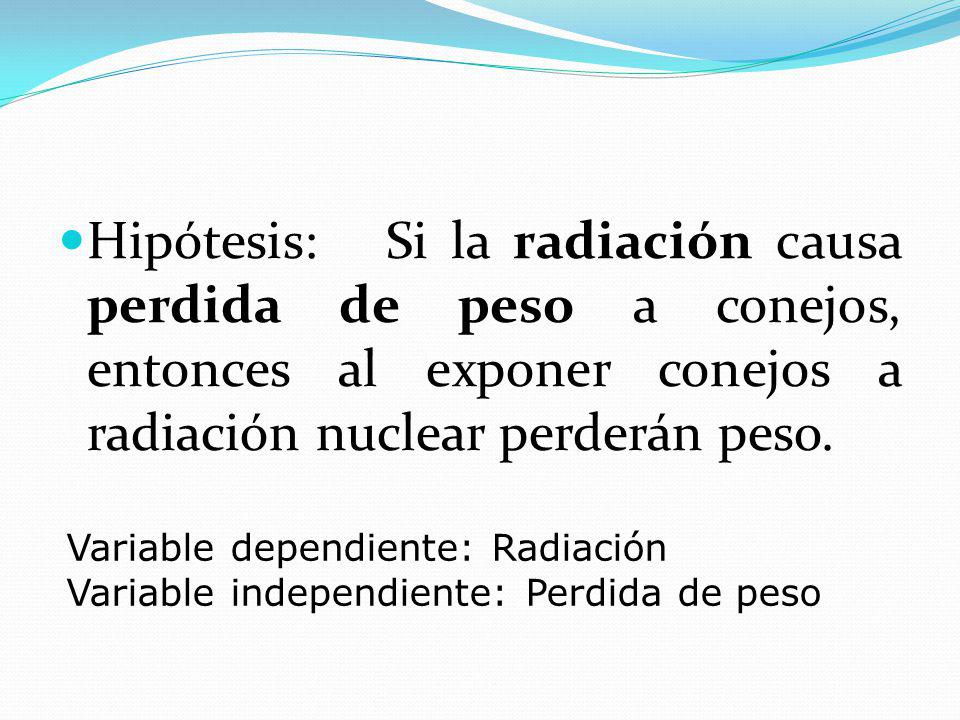 Hipótesis: Si la radiación causa perdida de peso a conejos, entonces al exponer conejos a radiación nuclear perderán peso.