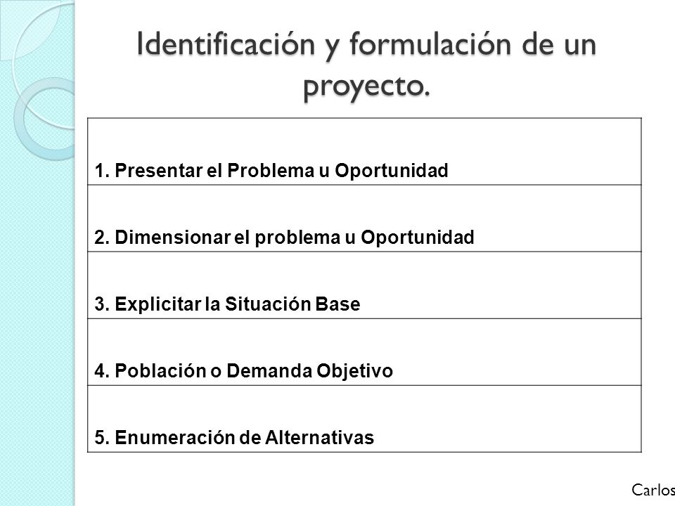 Identificación y formulación de un proyecto.
