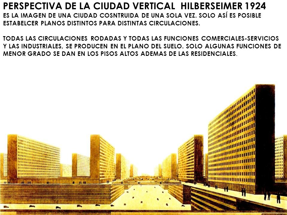 PERSPECTIVA DE LA CIUDAD VERTICAL HILBERSEIMER 1924 ES LA IMAGEN DE UNA CIUDAD COSNTRUIDA DE UNA SOLA VEZ.