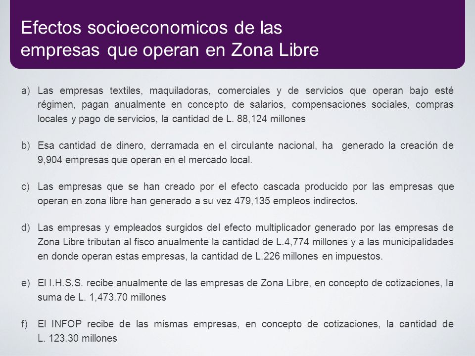Efectos socioeconomicos de las empresas que operan en Zona Libre