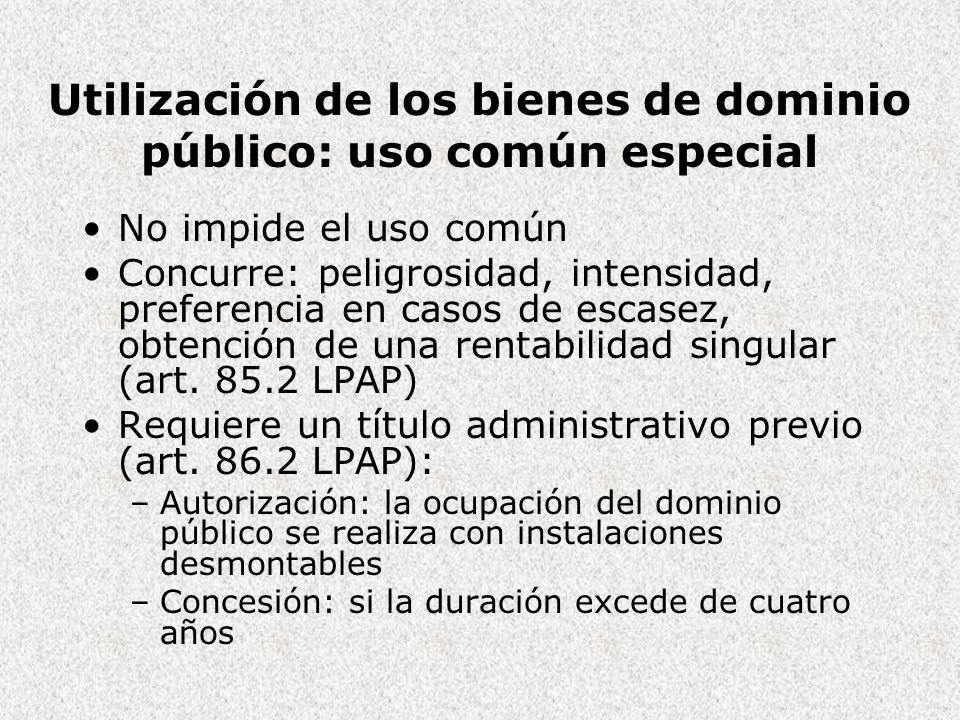 Utilización de los bienes de dominio público: uso común especial