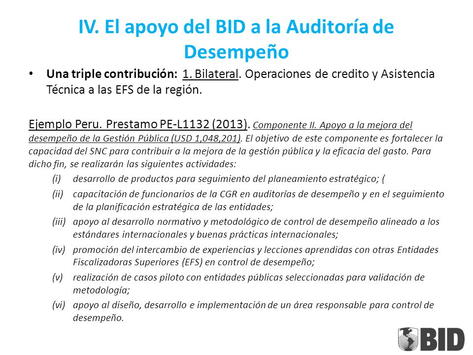 IV. El apoyo del BID a la Auditoría de Desempeño
